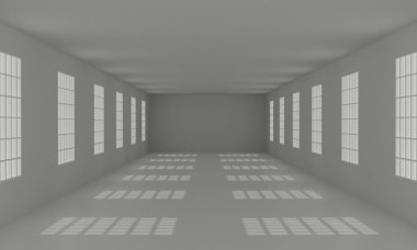 Beyaz stüdyoda güneş ışığı 3D görüntüleme.