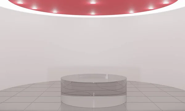 glass podium in the white studio room.3d rendering.