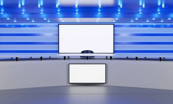 White Table Lcd Background News Studio Room Rendering — Stock Photo, Image