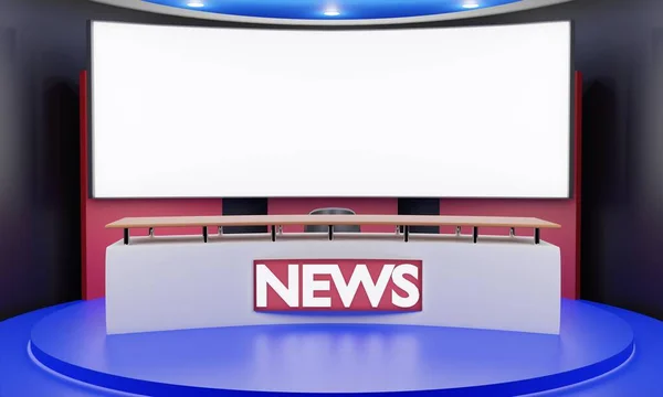 White Table Lcd Background News Studio Room Rendering — 스톡 사진