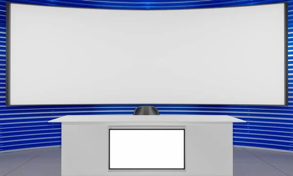 White Table Lcd Background News Studio Room Rendering — 스톡 사진