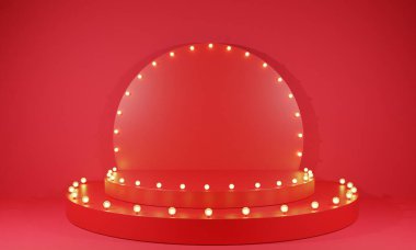Kırmızı podyum, kırmızı oda 3D renginde neon ışığı..