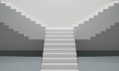 Beyaz oda 3D 'deki duvardaki beyaz merdiven..