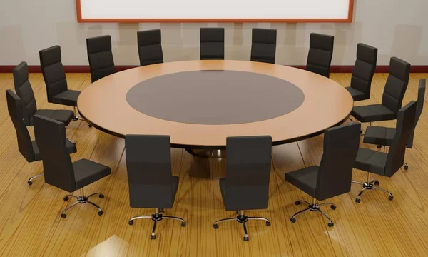 Wooden Tables Chairs White Board Meeting Room Rendering — Stockfoto