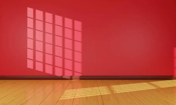 Wooden Floor Sunlight Red Wall Room Rendering — Stockfoto
