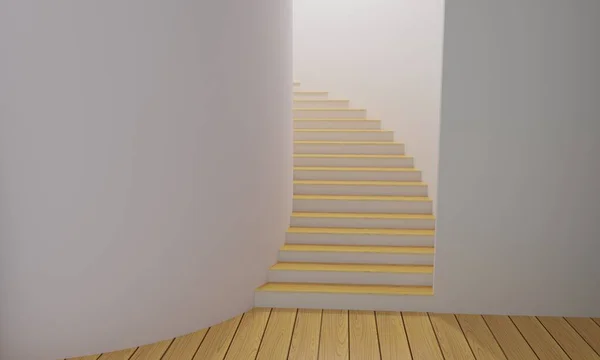 Escalier Bois Dans Chambre Blanc Rendu — Photo