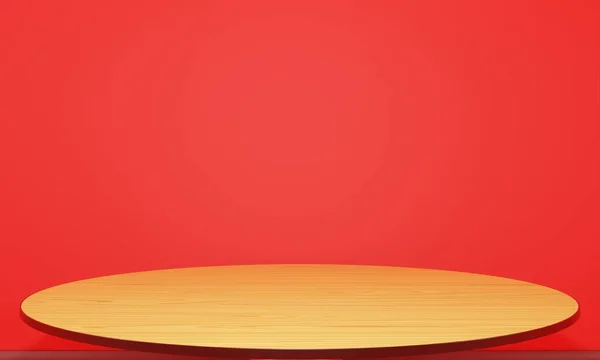 Wooden Table Spotlight Red Studio Room Rendering — Zdjęcie stockowe
