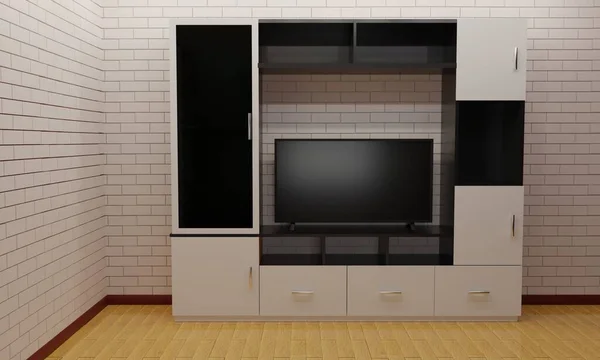 Lcd Wooden Showcase Cabinet Livingroom Rendering — Stock Photo, Image
