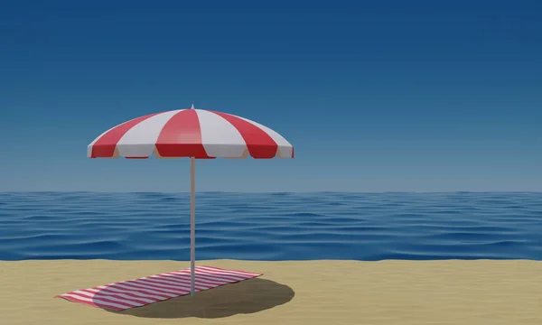 Kleurrijke Paraplu Strand Mat Het Strand Zomer Rendering — Stockfoto