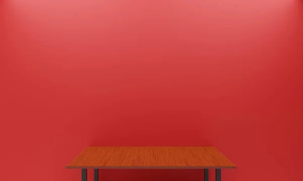 Wooden Table Spotlight Red Studio Room Rendering — Φωτογραφία Αρχείου