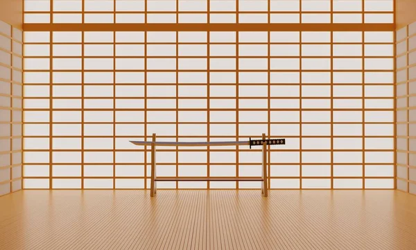 Εσωτερική Αίθουσα Dojo Στην Ιαπωνία Απόδοση — Φωτογραφία Αρχείου