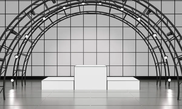 White Podium Spotlight White Room Rendering — Stock Photo, Image