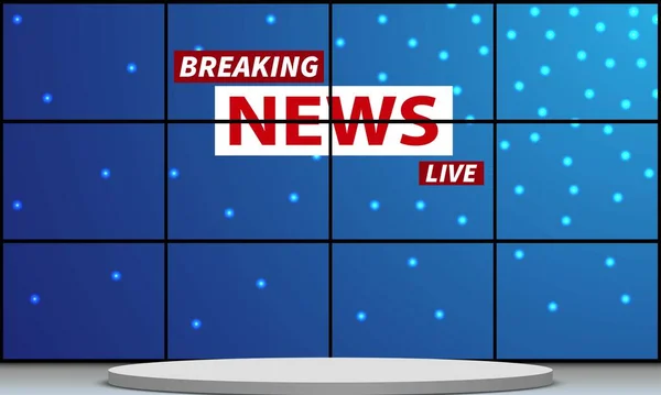 White Stand Breaking News Live Lcd Screen News Studio Room — Stock Vector