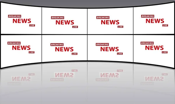 White Floor Breaking News Lcd Screen Background News Studio Room — Stock Vector