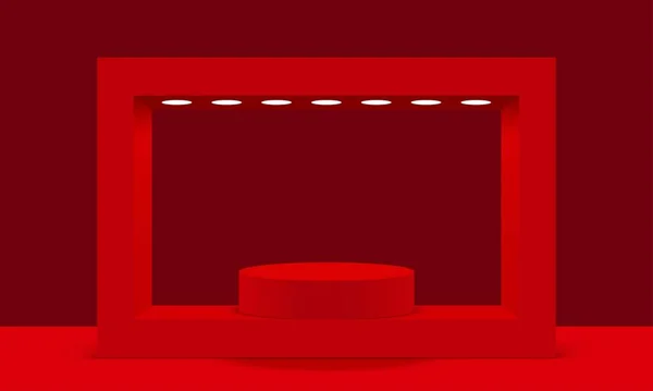 Podio Rosso Con Luce Neon Nella Stanza Rossa — Vettoriale Stock