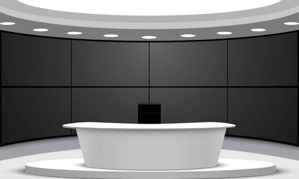 Bir Haber Stüdyosunda Beyaz Masa Öncü Ekran Arka Planı — Stok Vektör