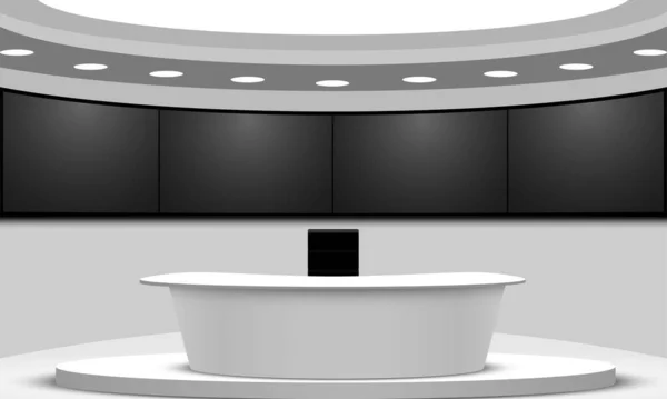 Mesa Blanca Pantalla Led Fondo Una Sala Estudio Noticias — Vector de stock