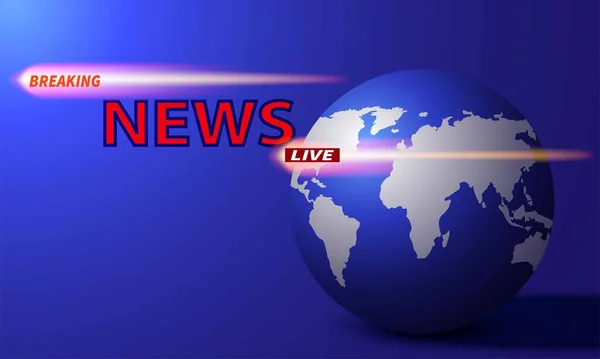 ブルースタンドと速報ニュースと世界地図の背景はニューススタジオの部屋で — ストックベクタ