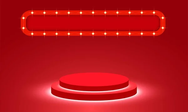 Pódio Vermelho Com Holofotes Sala Estúdio Vermelha — Vetor de Stock