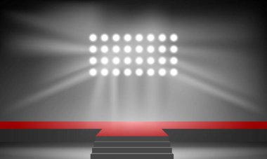 Koridorun kırmızı sahnesindeki kiriş sisteminde beyaz spot ışığı