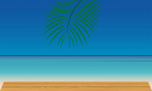 Dřevěný Stůl Palma Pláži Létě — Stockový vektor