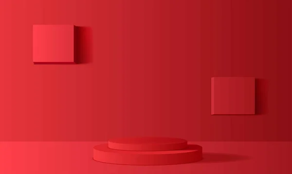 Red Podium Red Studio Room — Stock Vector