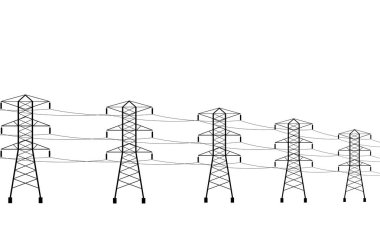 Beyaz arka planda yüksek voltajlı elektrik direği