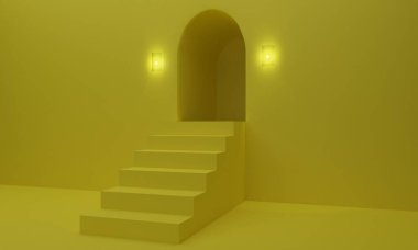 yellow podium and staircase in yellow studio room