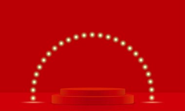 Kırmızı odada neon ışığı olan kırmızı podyum.