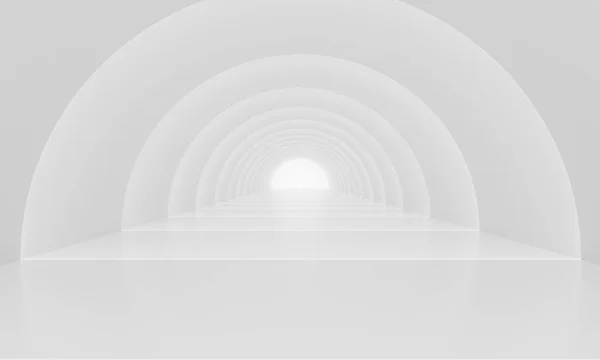 white corridor with white light in tunnel .3d rendring.