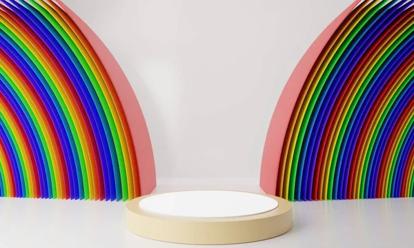 Renkli soyut arka plan 33D rendring beyaz podyum. 