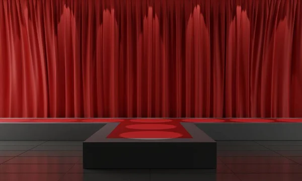 Rote Bühne Mit Scheinwerfer Auf Das Fachwerksystem Der Halle Rendering — Stockfoto