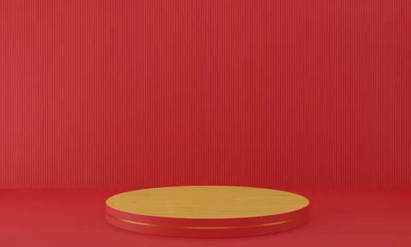 Drewniane Podium Czerwonym Pokoju Renderingu — Zdjęcie stockowe