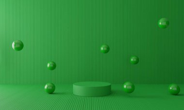 green podium in the blue room.3d rendering.
