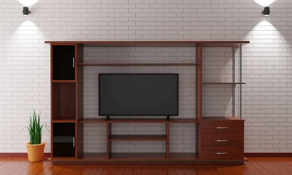 Wooden Showcase Cabinet Living Room Rendering — Foto de Stock