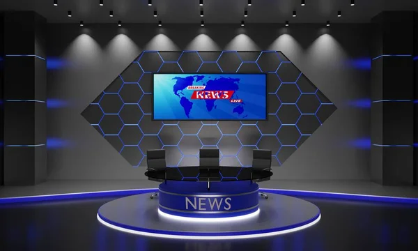 Szklany Stół Krzesła Stoisku News Studio Room Rendering — Zdjęcie stockowe