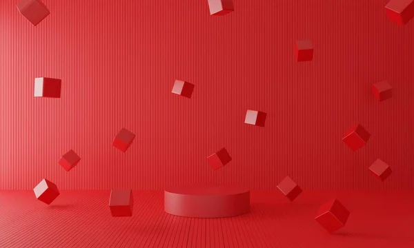 Red Podium Square Box Red Room Rendering — Stock Photo, Image