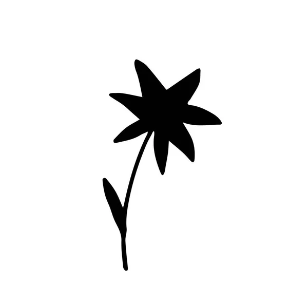 Χειροποίητο Απλό Διανυσματικό Σχέδιο Μαύρη Σιλουέτα Ενός Μικρού Λουλουδιού Που — Διανυσματικό Αρχείο