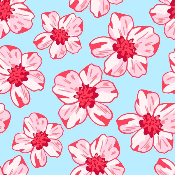 Simples Colorido Padrão Sem Costura Vetor Floral Rosa Delicadas Flores — Vetor de Stock