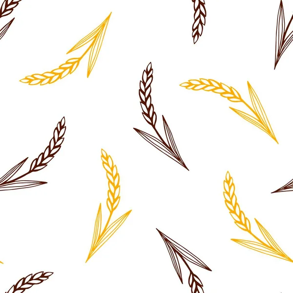 Hand Drawn Simple Seamless Vector Pattern Golden Brown Spikelet Wheat — Stock Vector