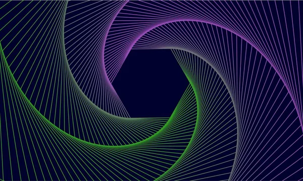 Spiral altıgen. Radyal ses dalgası. Geometrik desen. Girdap çizgileri ve dalga pankartları. Fütürist ağ duvar kağıdı. Spirograf. Hareket nabzı. Geometrik çizgi sanatı. Vektör illüstrasyonu. 