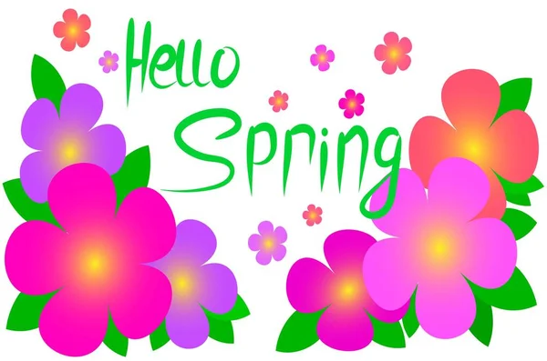 Illustrazione Vettoriale Magazzino Hello Hello Spring Macro Flowers Modelli Manifesti — Foto Stock