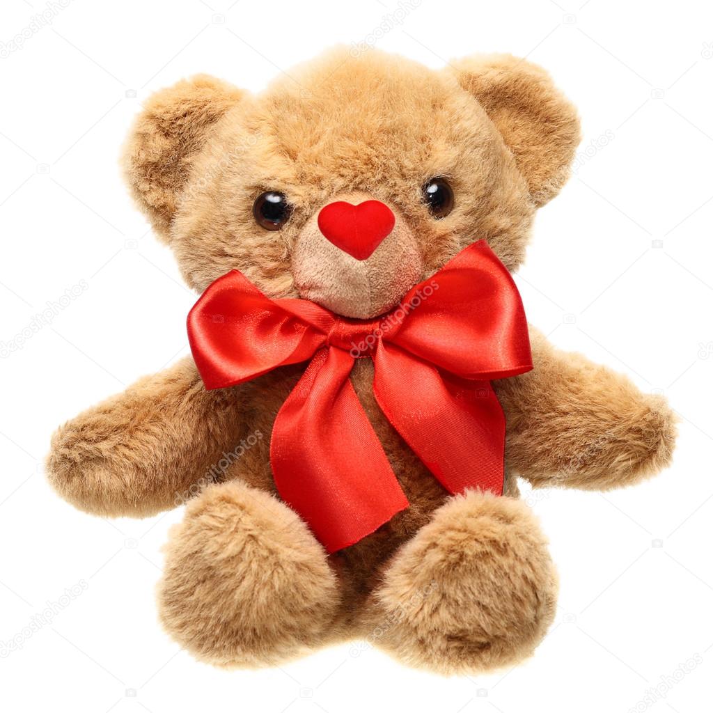 white teddy bear with red bow
