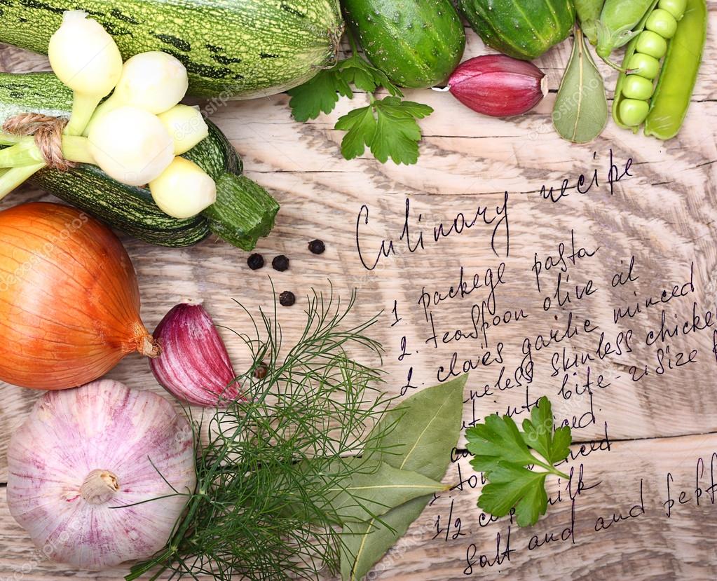 Vegetables, spices and cooking recipe. Stock Photo by ©valentinar 31082029