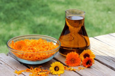 Calendula çiçek ve petrol
