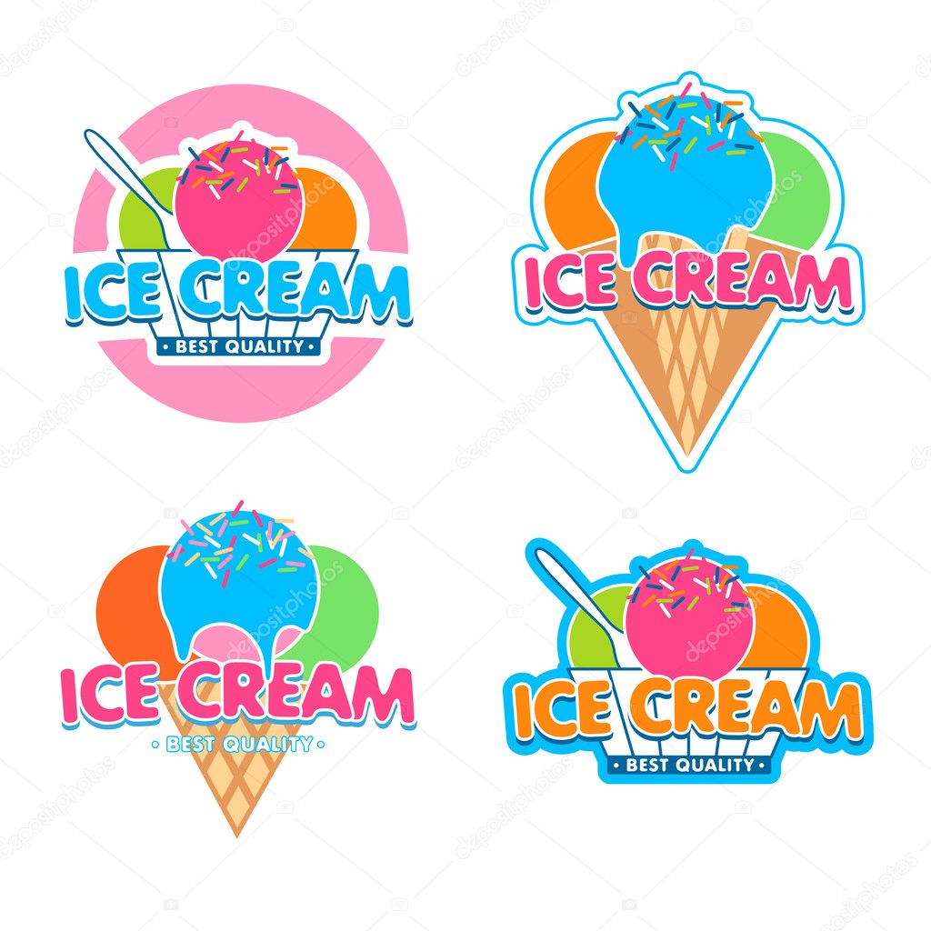 Four different Ice Cream logos in colorful retro style. You can replace 