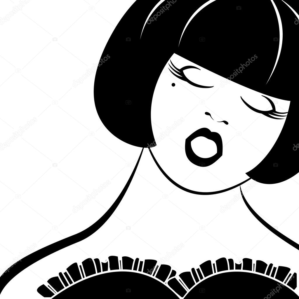 Monochrome vector singing woman in black for your design