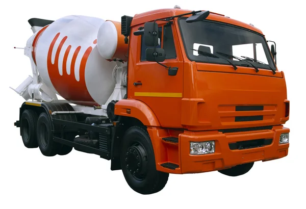 Moderno camion miscelatore arancione — Foto Stock
