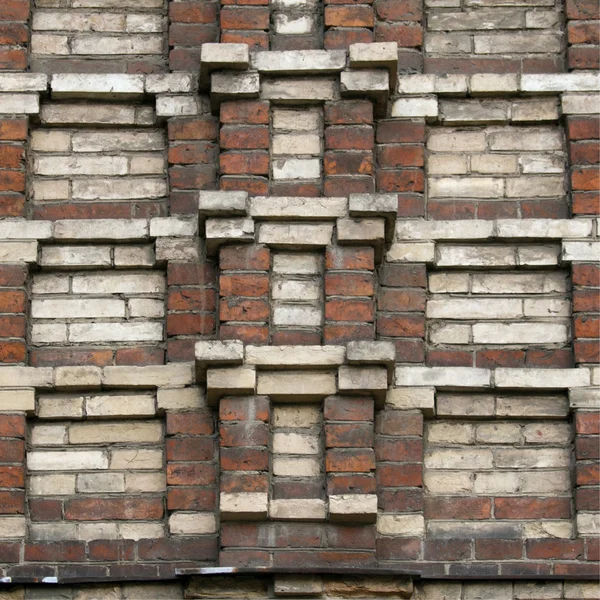 Old red and white brick wall with column — Stock Photo, Image