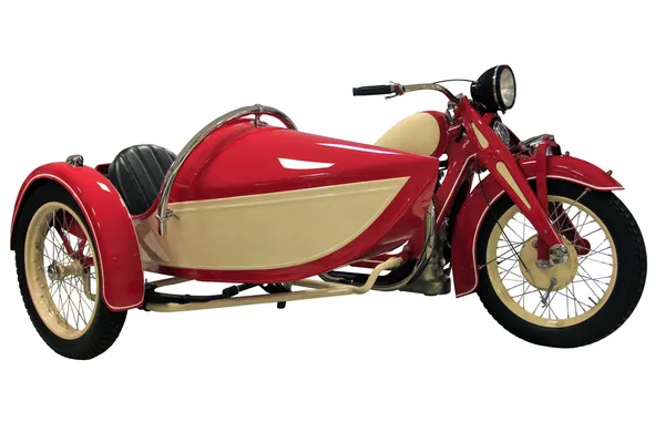 Red vintage motorcycle with sidecar — Stock Photo, Image